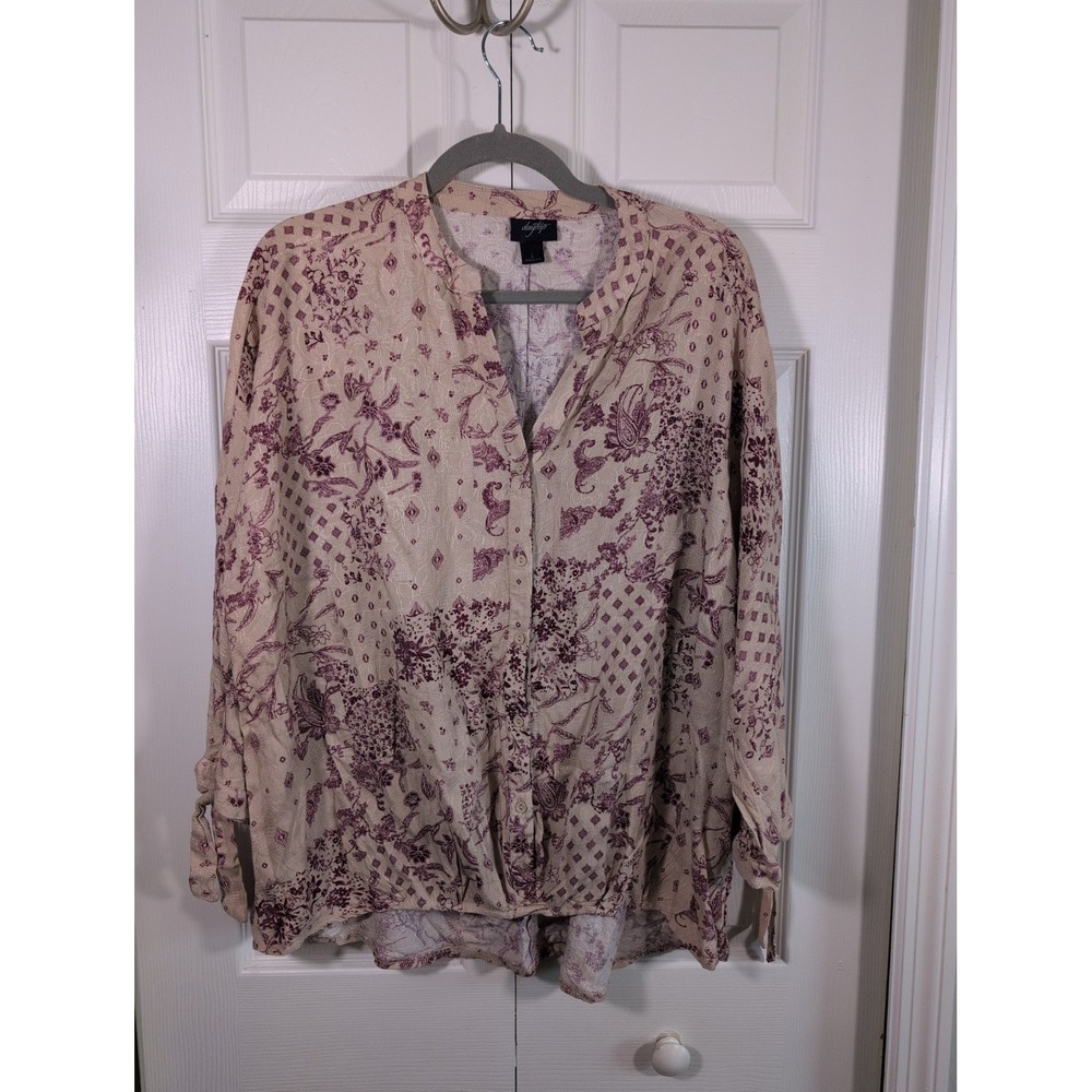 Buckle Daytrip Brown & Maroon Floral  Blouse Large